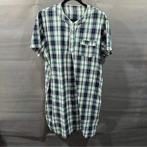 Latuza Men's Sz M Cotton Flannel Nightshirt Sleep Shirt In Green Plaid
